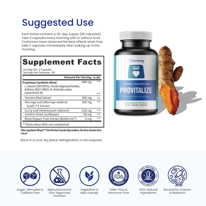 BB Company Provitalize | Probiotics for Women Digestive Health, Menopause, Joint Support | Sexy Midsection Curves, Bloat | Turmeric Curcumin Moringa | Gluten-Free & Shelf-Stable | Ages 40+ | 60 Ct